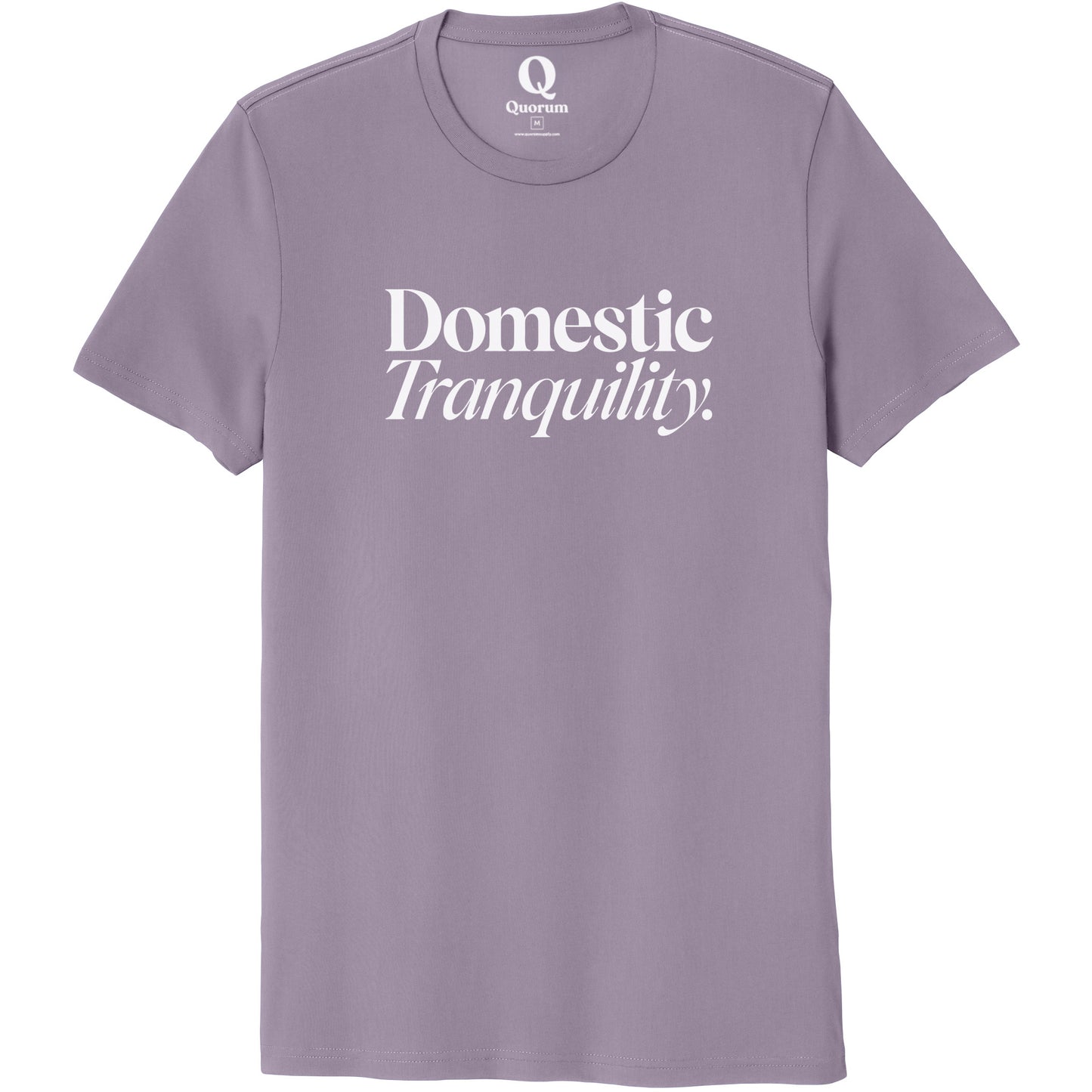 "Domestic Tranquility." Quorum Unisex 100% Organic Cotton Tee editorial print in Cosmic Purple