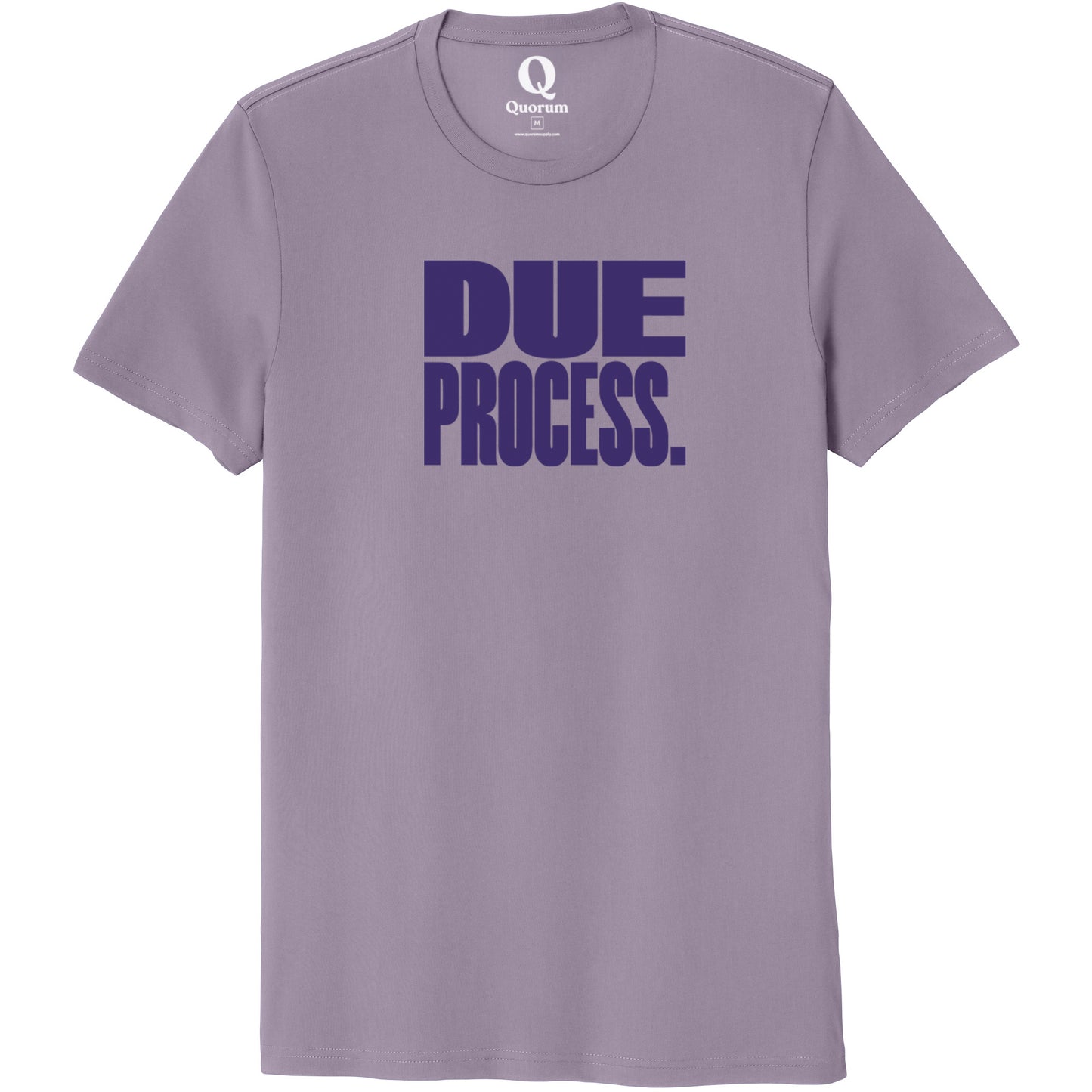 "Due Process." Quorum Unisex 100% Organic Cotton Tee front print in Cosmic Purple