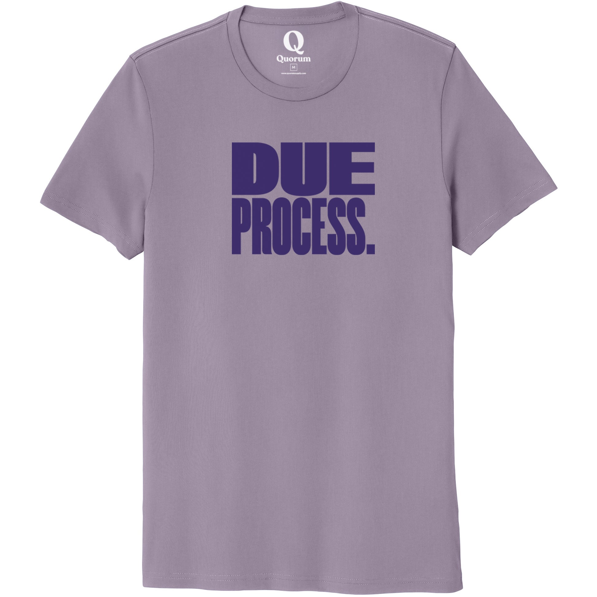 "Due Process." Quorum Unisex 100% Organic Cotton Tee front print in Cosmic Purple