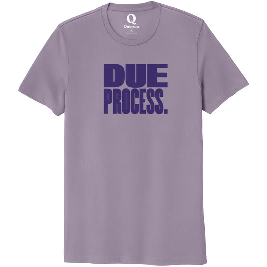 "Due Process." Quorum Unisex 100% Organic Cotton Tee front print in Cosmic Purple