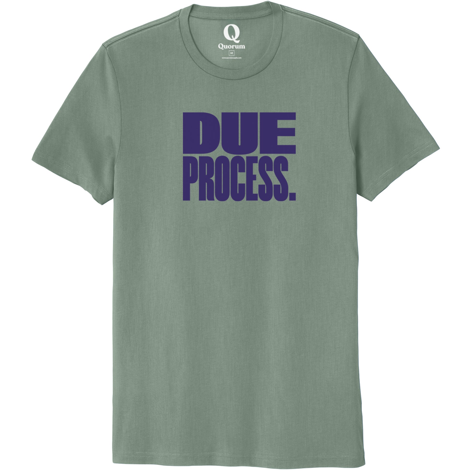 "Due Process." Quorum Unisex 100% Organic Cotton Tee front print in Matcha Green