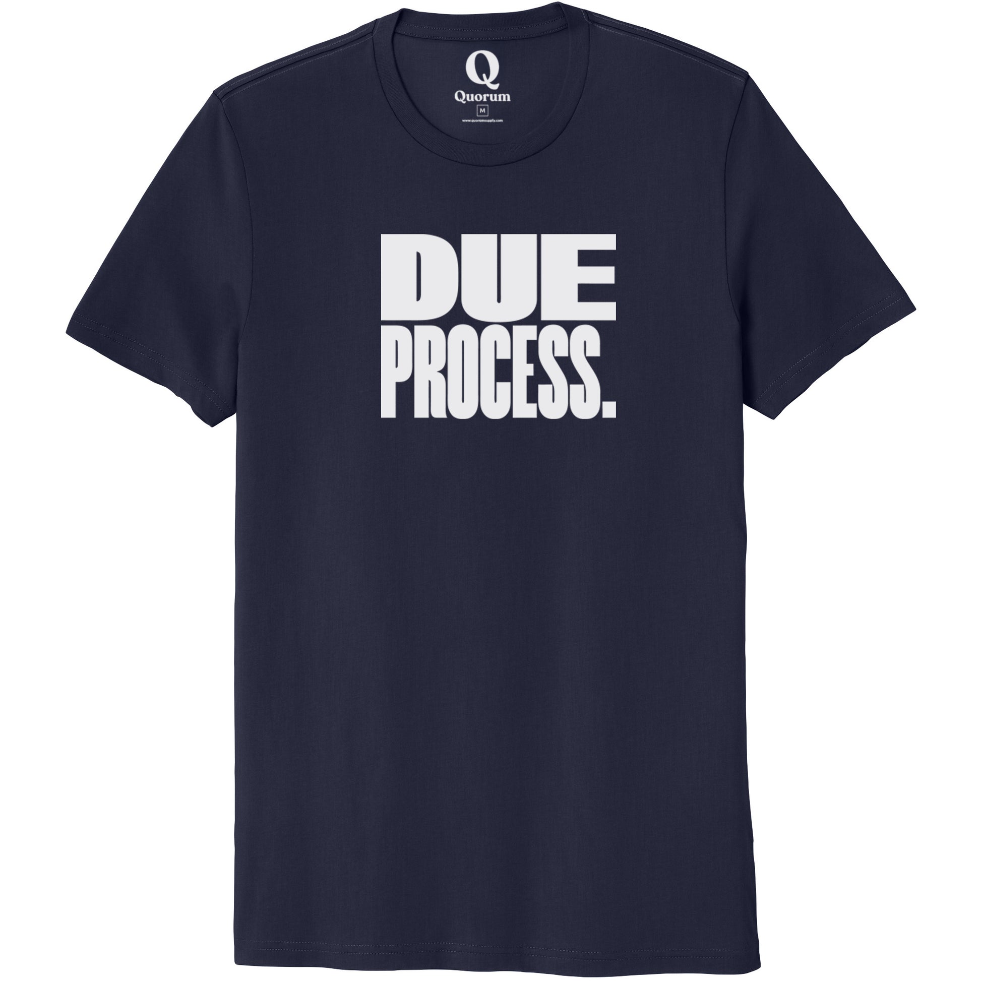 "Due Process." Quorum Unisex 100% Organic Cotton Tee editorial print in Night Sky Navy