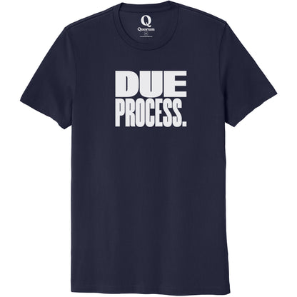 "Due Process." Quorum Unisex 100% Organic Cotton Tee editorial print in Night Sky Navy