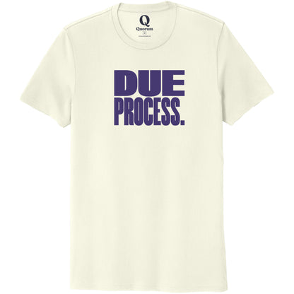 "Due Process." Quorum Unisex 100% Organic Cotton Tee front print in White Sand