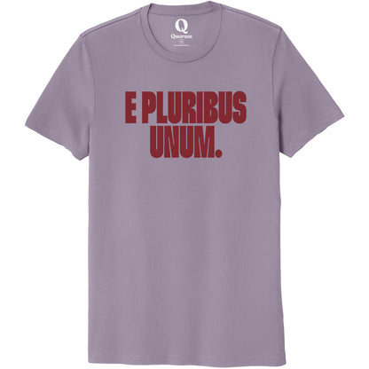 "E Pluribus Unum." Quorum Unisex 100% Organic Cotton Tee front print in Cosmic Purple