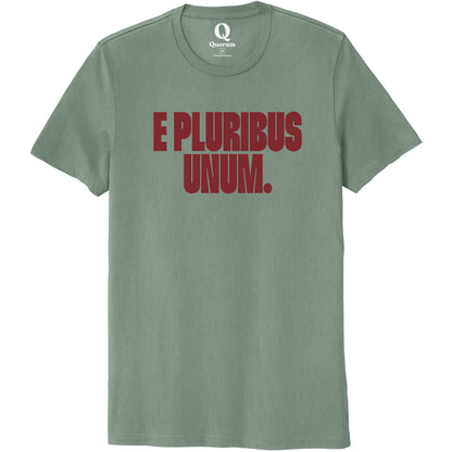 "E Pluribus Unum." Quorum Unisex 100% Organic Cotton Tee front print in Matcha Green