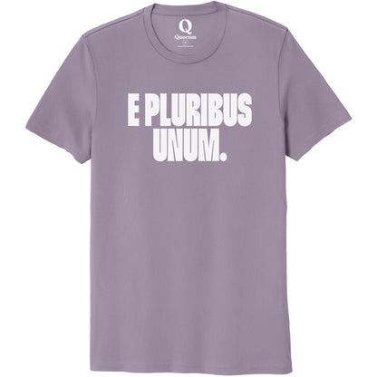 "E Pluribus Unum." Quorum Unisex 100% Organic Cotton Tee editorial print in Cosmic Purple