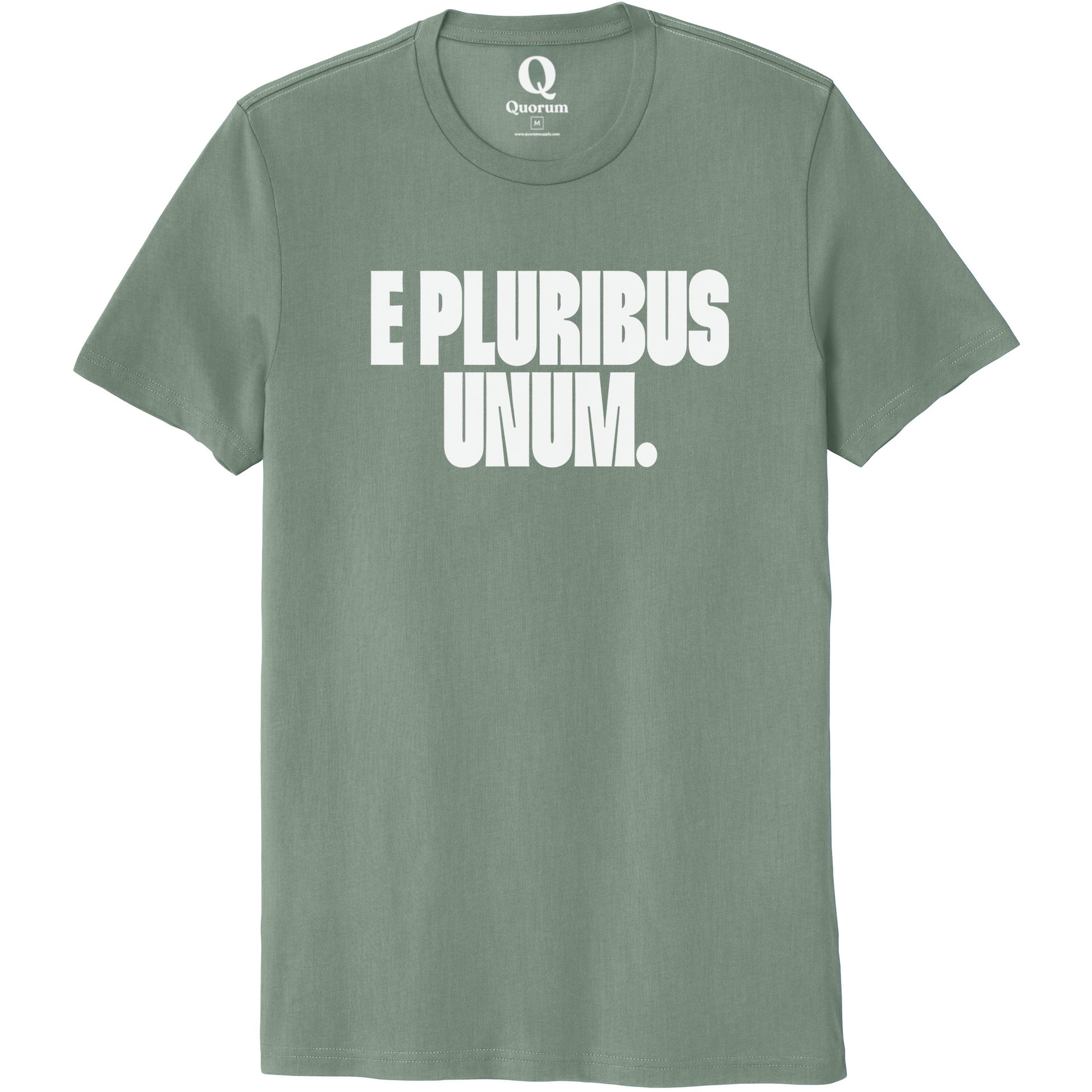 "E Pluribus Unum." Quorum Unisex 100% Organic Cotton Tee editorial print in Matcha Green