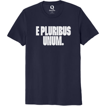 "E Pluribus Unum." Quorum Unisex 100% Organic Cotton Tee editorial print in Night Sky Navy