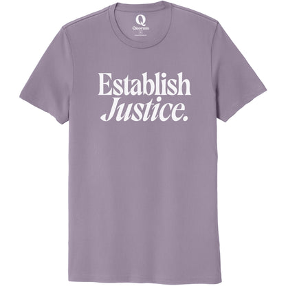 "Establish Justice." Quorum Unisex 100% Organic Cotton Tee editorial print in Cosmic Purple