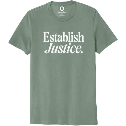"Establish Justice." Quorum Unisex 100% Organic Cotton Tee editorial print in Matcha Green