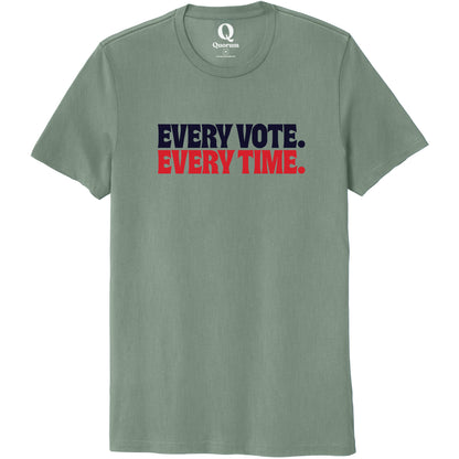 "Every Vote. Every Time." Quorum Unisex 100% Organic Cotton Tee front print in Matcha Green