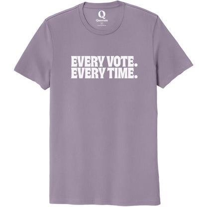 "Every Vote. Every Time." Quorum Unisex 100% Organic Cotton Tee editorial print in Cosmic Purple