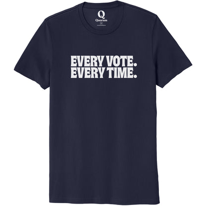 "Every Vote. Every Time." Quorum Unisex 100% Organic Cotton Tee editorial print in Night Sky Navy