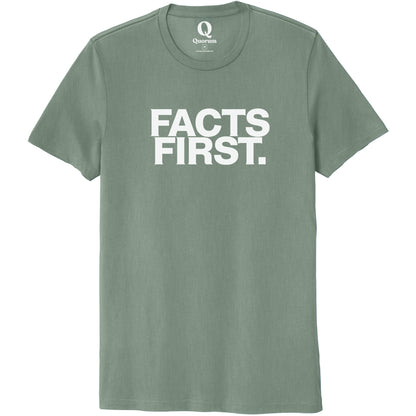 "Facts First." Quorum Unisex 100% Organic Cotton Tee editorial print in Matcha Green