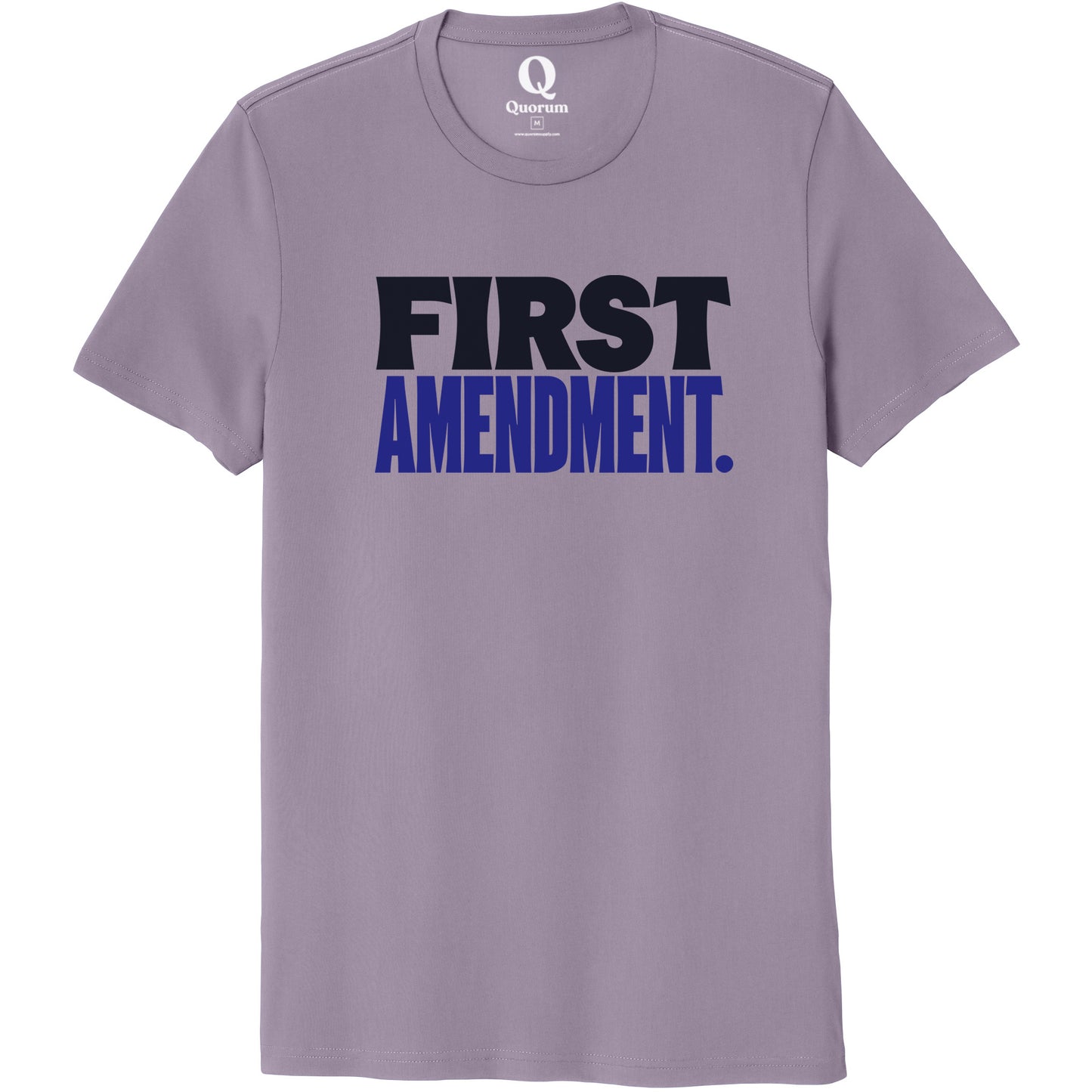 "First Amendment." Quorum Unisex 100% Organic Cotton Tee front print in Cosmic Purple