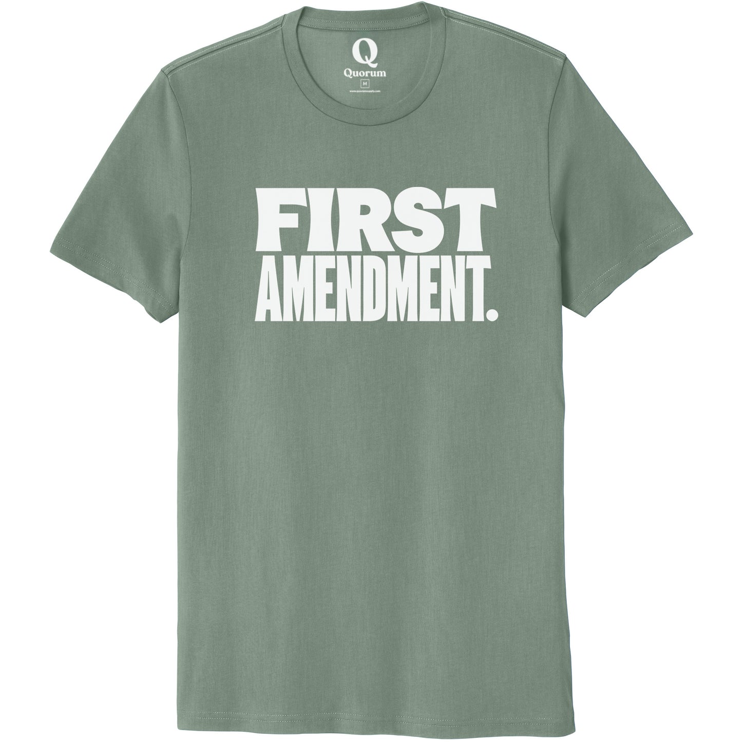 "First Amendment." Quorum Unisex 100% Organic Cotton Tee editorial print in Matcha Green
