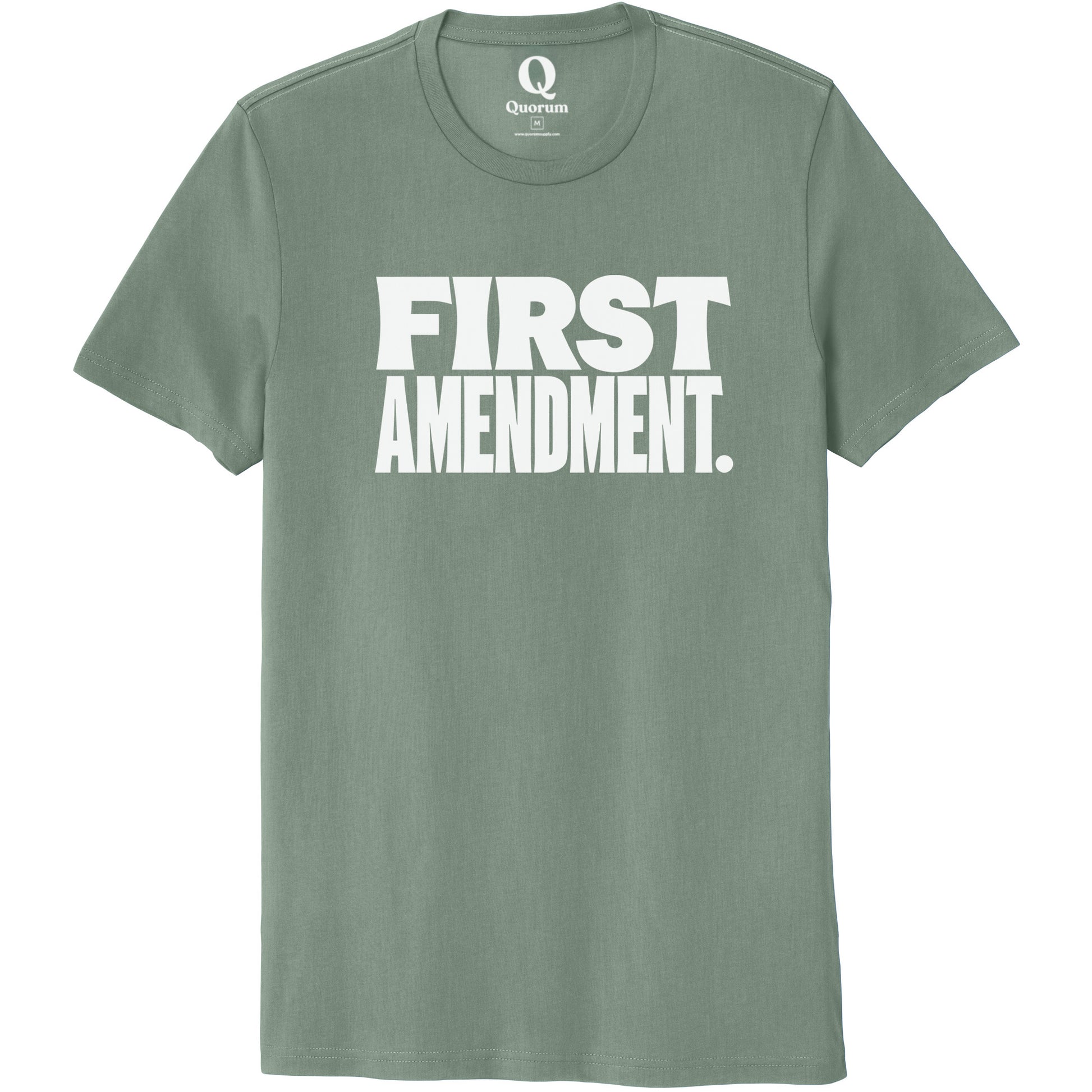"First Amendment." Quorum Unisex 100% Organic Cotton Tee editorial print in Matcha Green