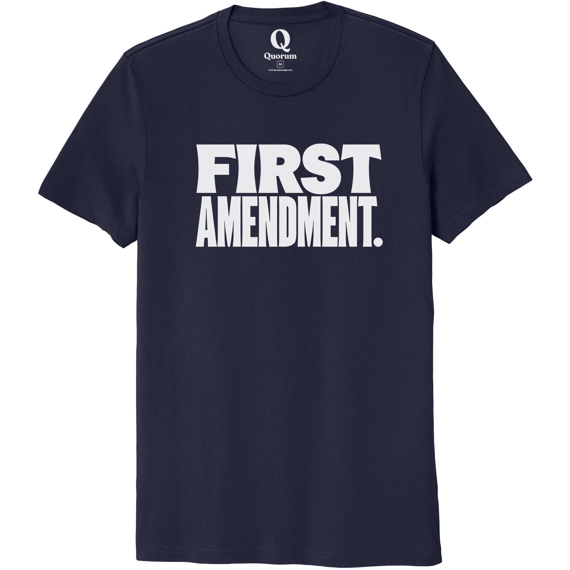 "First Amendment." Quorum Unisex 100% Organic Cotton Tee editorial print in Night Sky Navy