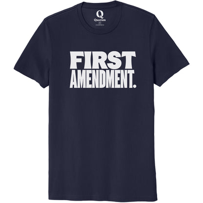 "First Amendment." Quorum Unisex 100% Organic Cotton Tee editorial print in Night Sky Navy