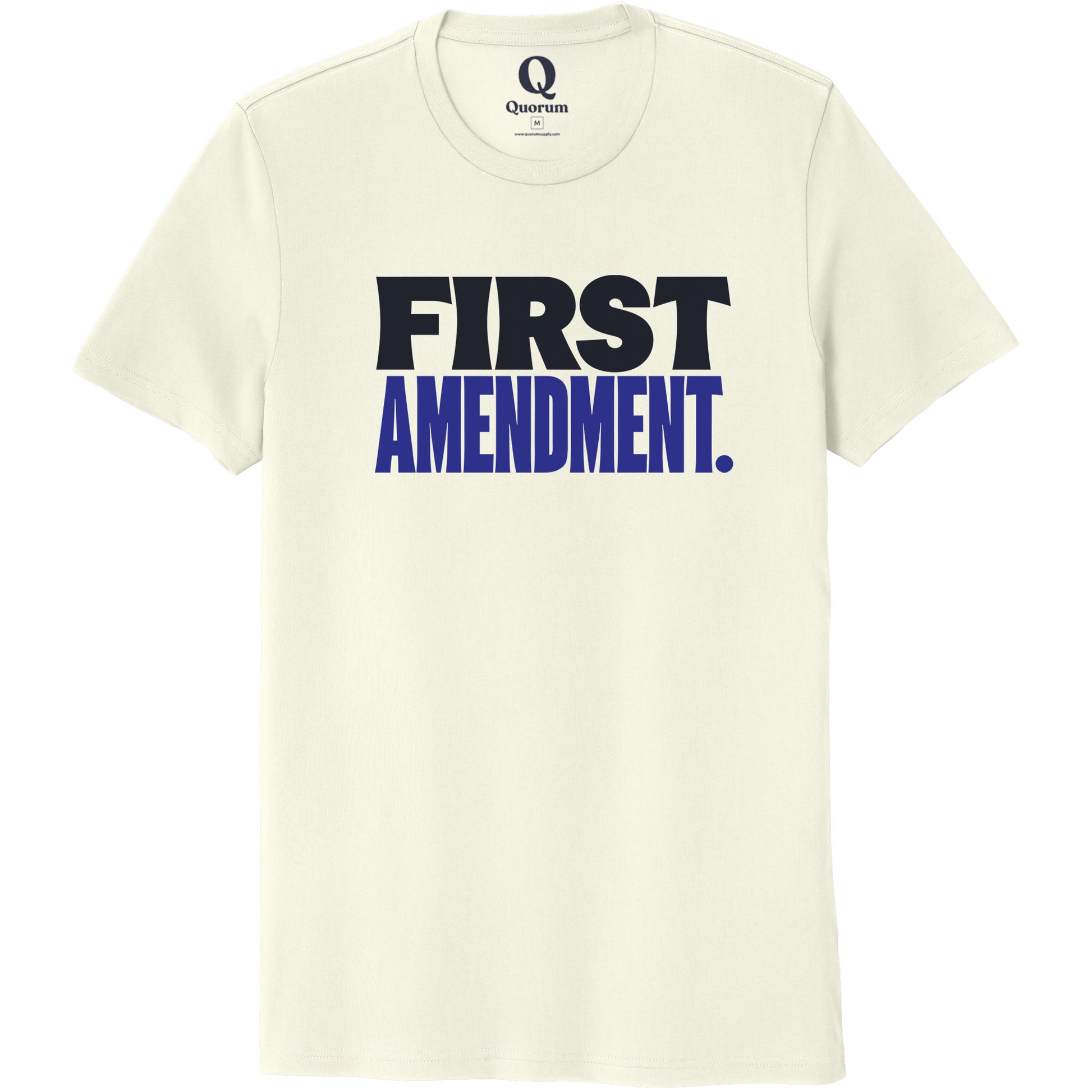 "First Amendment." Quorum Unisex 100% Organic Cotton Tee front print in White Sand
