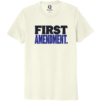 "First Amendment." Quorum Unisex 100% Organic Cotton Tee front print in White Sand