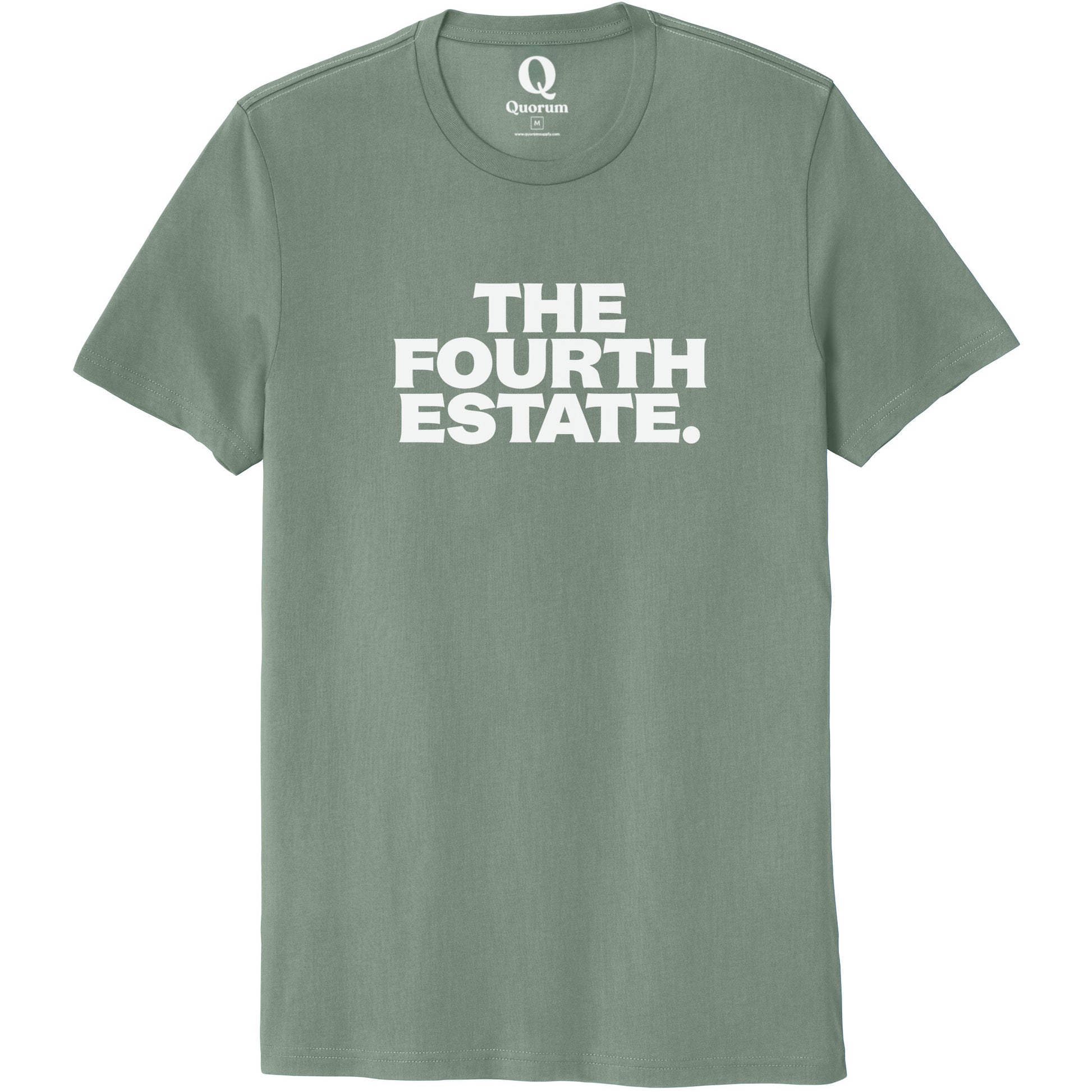 "The Fourth Estate." Quorum Unisex 100% Organic Cotton Tee editorial print in Matcha Green