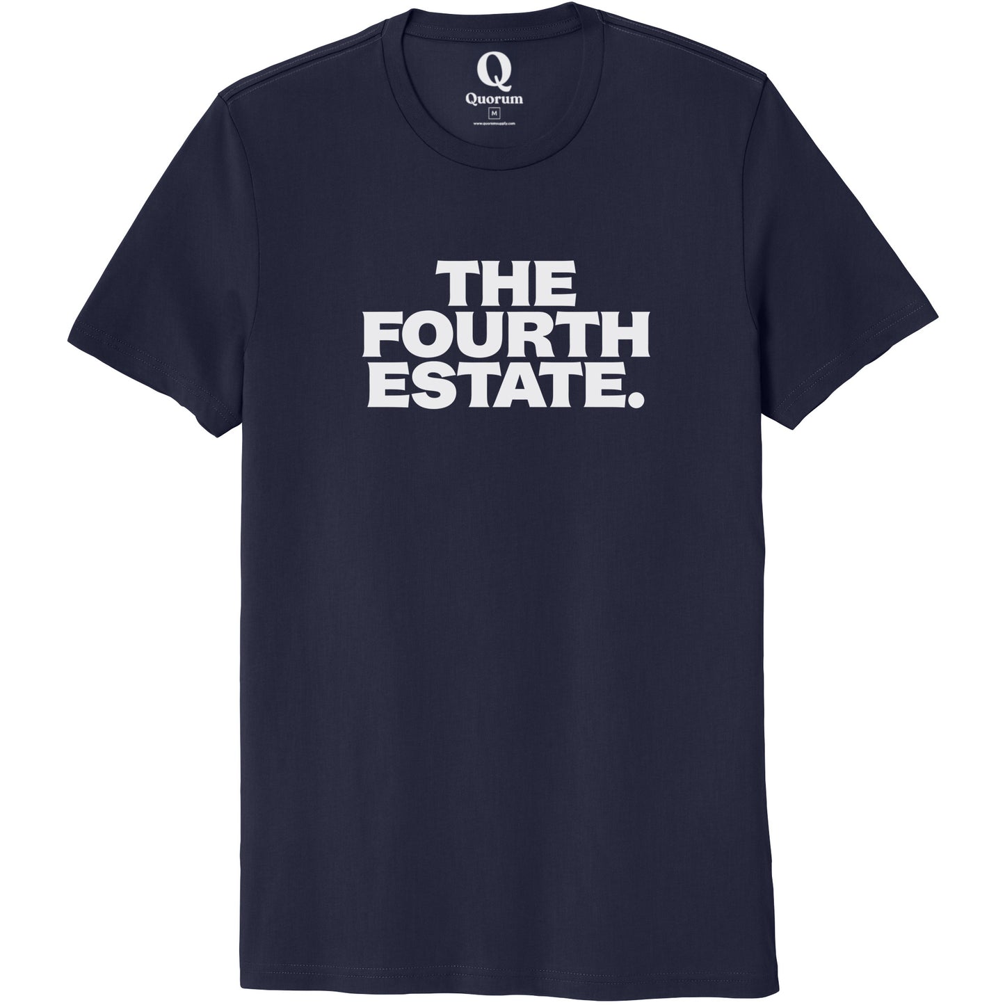 "The Fourth Estate." Quorum Unisex 100% Organic Cotton Tee editorial print in Night Sky Navy
