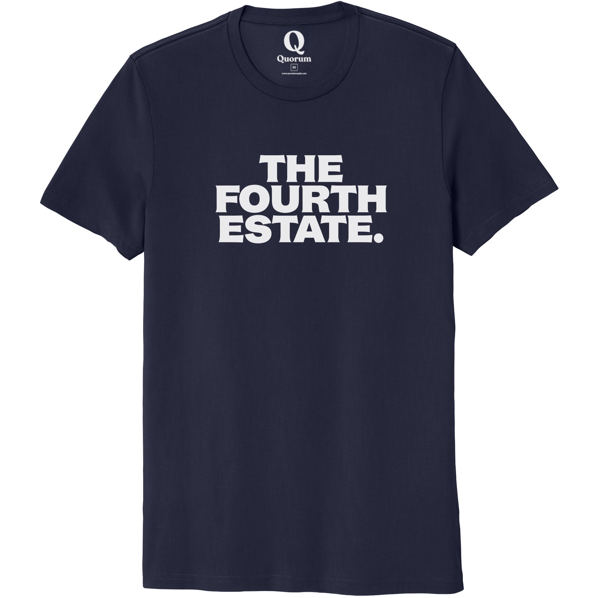 "The Fourth Estate." Quorum Unisex 100% Organic Cotton Tee editorial print in Night Sky Navy