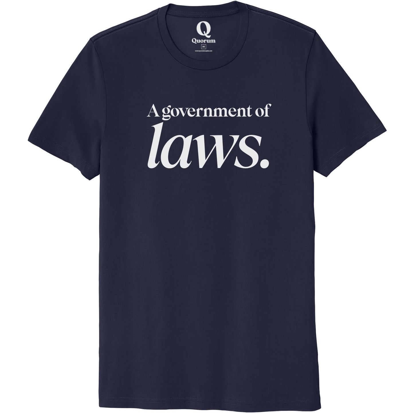 "A government of laws." Quorum Unisex 100% Organic Cotton Tee editorial print in Night Sky Navy