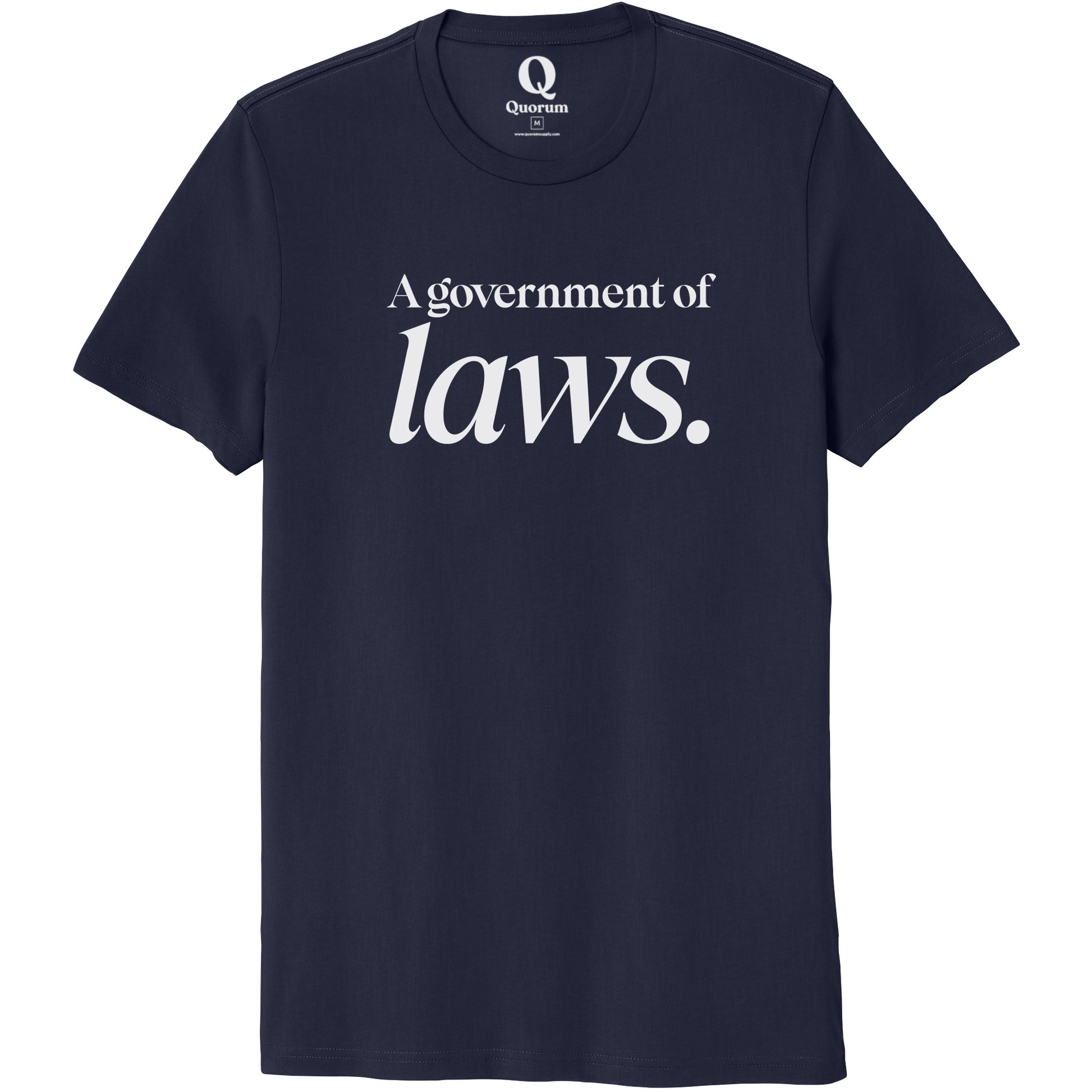 "A government of laws." Quorum Unisex 100% Organic Cotton Tee editorial print in Night Sky Navy