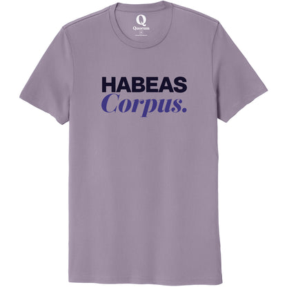 "Habeas Corpus." Quorum Unisex 100% Organic Cotton Tee front print in Cosmic Purple