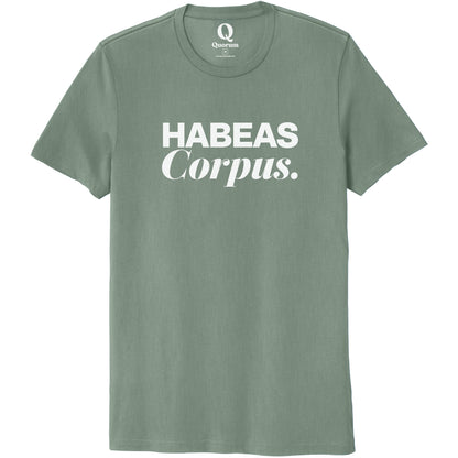 "Habeas Corpus." Quorum Unisex 100% Organic Cotton Tee editorial print in Matcha Green