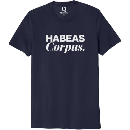 "Habeas Corpus." Quorum Unisex 100% Organic Cotton Tee editorial print in Night Sky Navy