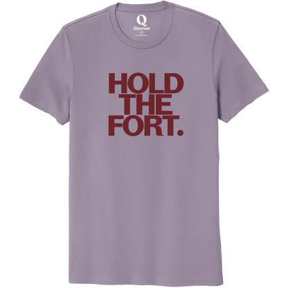 "Hold the Fort." Quorum Unisex 100% Organic Cotton Tee front print in Cosmic Purple