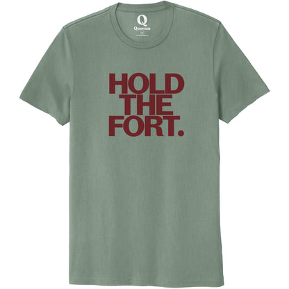 "Hold the Fort." Quorum Unisex 100% Organic Cotton Tee front print in Matcha Green