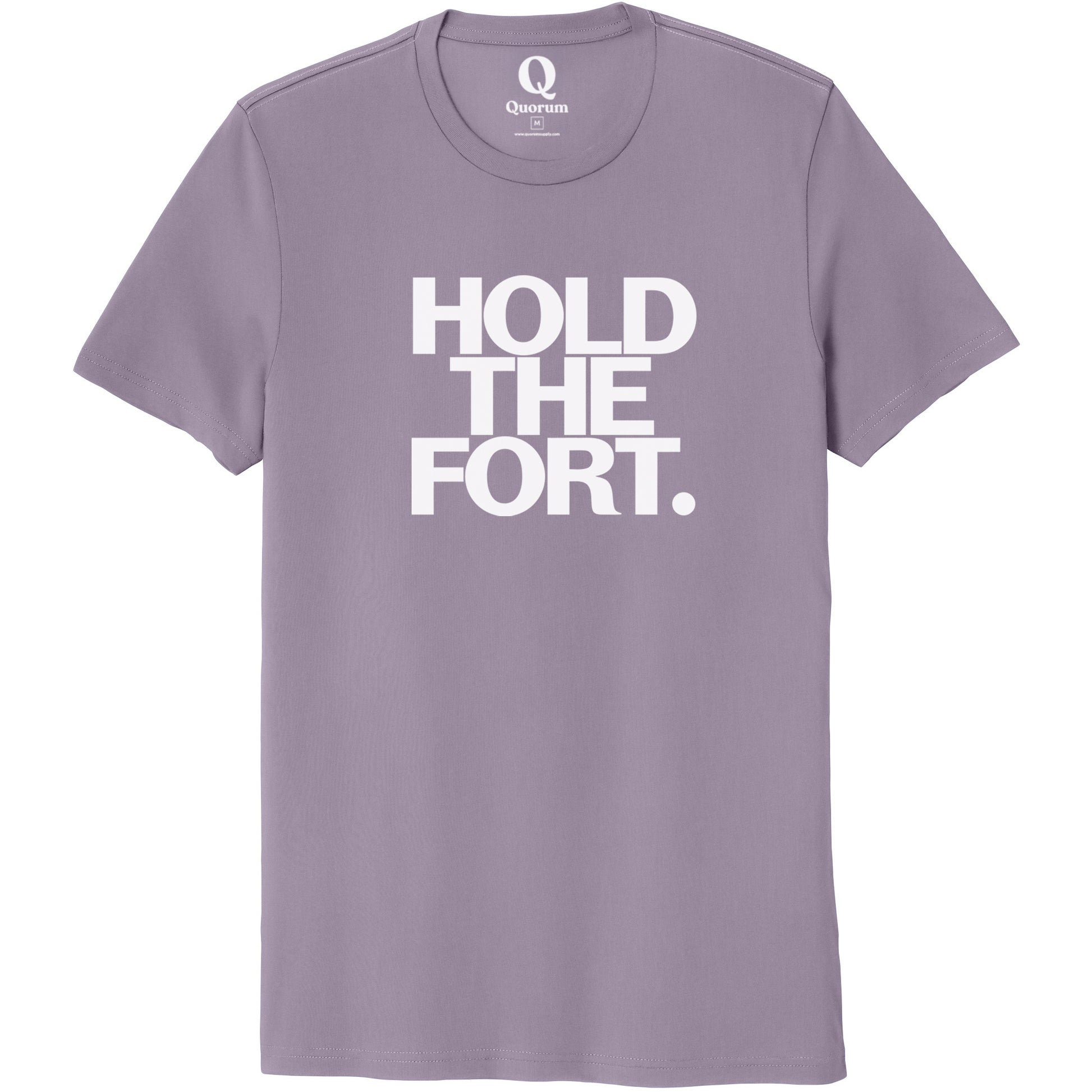 "Hold the Fort." Quorum Unisex 100% Organic Cotton Tee editorial print in Cosmic Purple