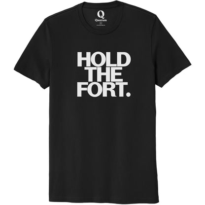"Hold the Fort." Quorum Unisex 100% Organic Cotton Tee editorial print in Deep Black