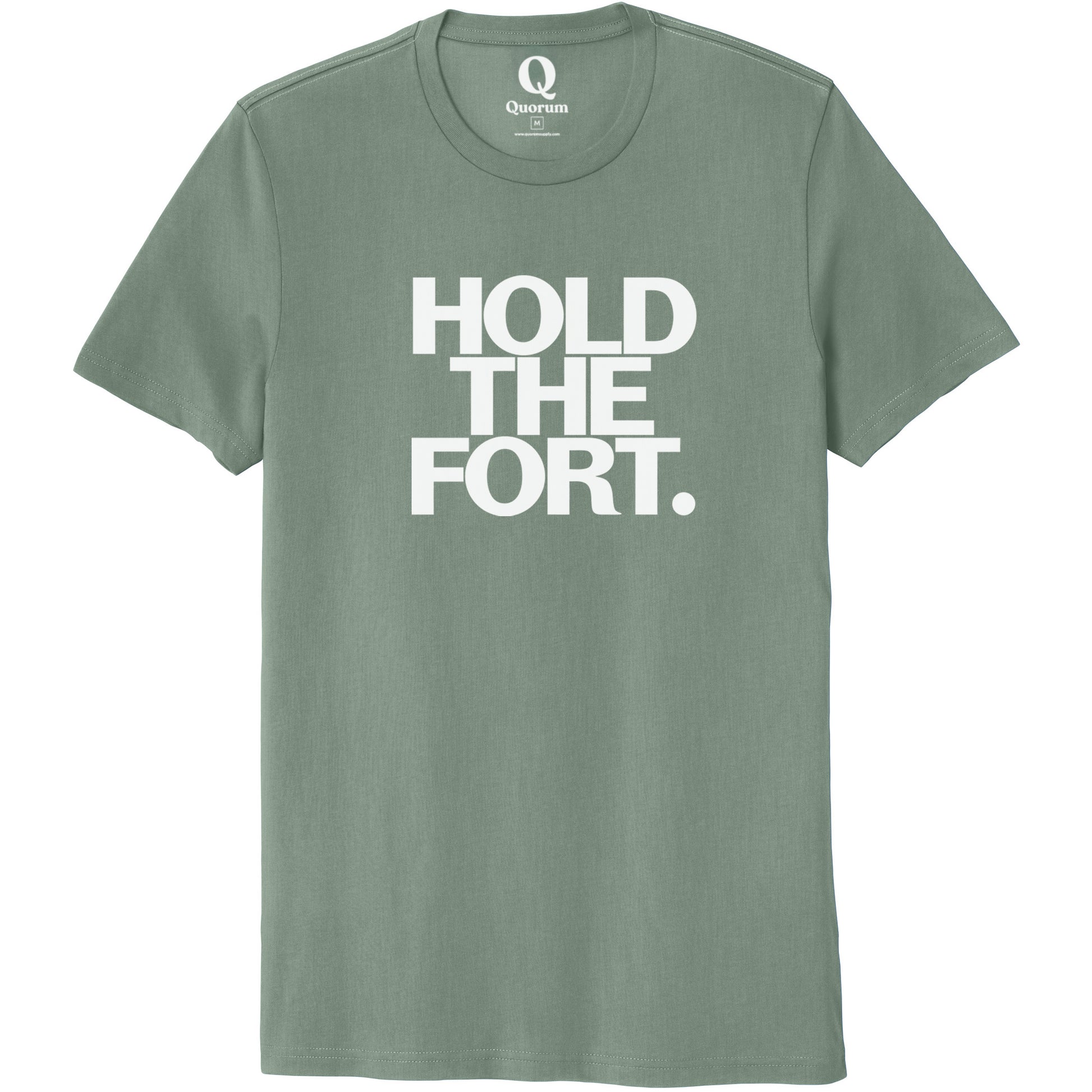 "Hold the Fort." Quorum Unisex 100% Organic Cotton Tee editorial print in Matcha Green