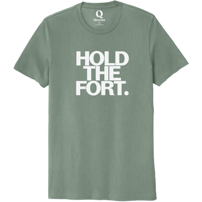 "Hold the Fort." Quorum Unisex 100% Organic Cotton Tee editorial print in Matcha Green