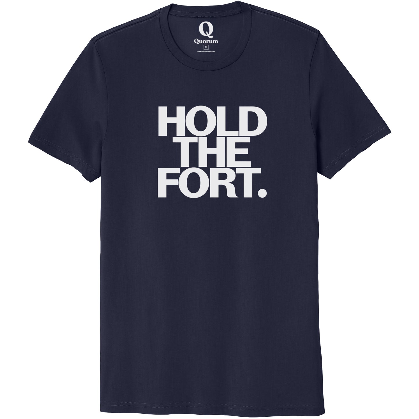 "Hold the Fort." Quorum Unisex 100% Organic Cotton Tee editorial print in Night Sky Navy