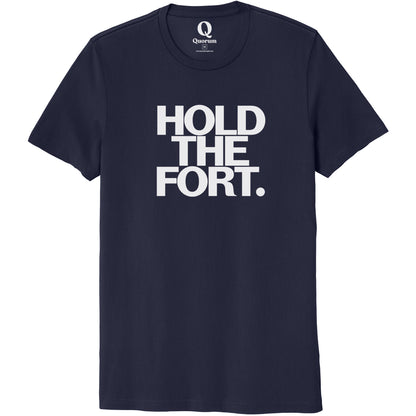 "Hold the Fort." Quorum Unisex 100% Organic Cotton Tee editorial print in Night Sky Navy