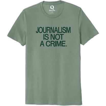 "Journalism is not a crime." Quorum Unisex 100% Organic Cotton Tee front print in Matcha Green