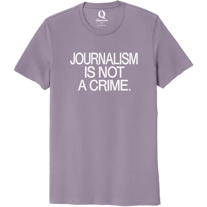 "Journalism is not a crime." Quorum Unisex 100% Organic Cotton Tee editorial print in Cosmic Purple
