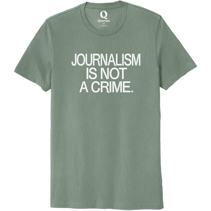 "Journalism is not a crime." Quorum Unisex 100% Organic Cotton Tee editorial print in Matcha Green