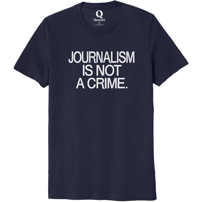 "Journalism is not a crime." Quorum Unisex 100% Organic Cotton Tee editorial print in Night Sky Navy
