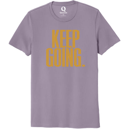 "Keep Going." Quorum Unisex 100% Organic Cotton Tee front print in Cosmic Purple
