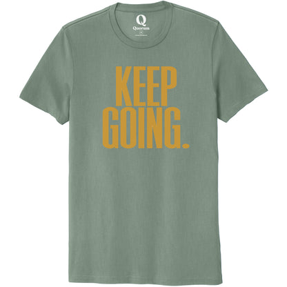 "Keep Going." Quorum Unisex 100% Organic Cotton Tee front print in Matcha Green