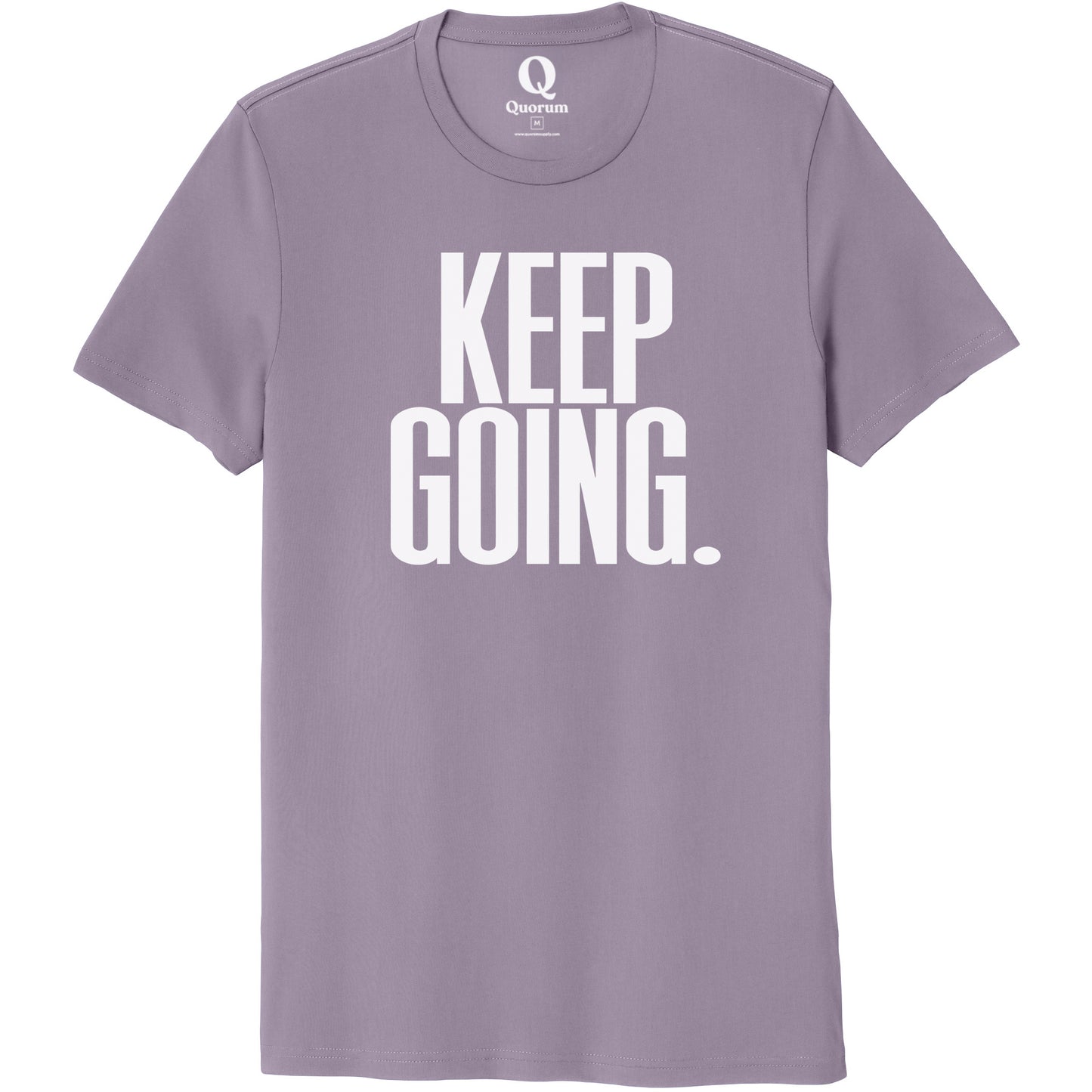 "Keep Going." Quorum Unisex 100% Organic Cotton Tee editorial print in Cosmic Purple