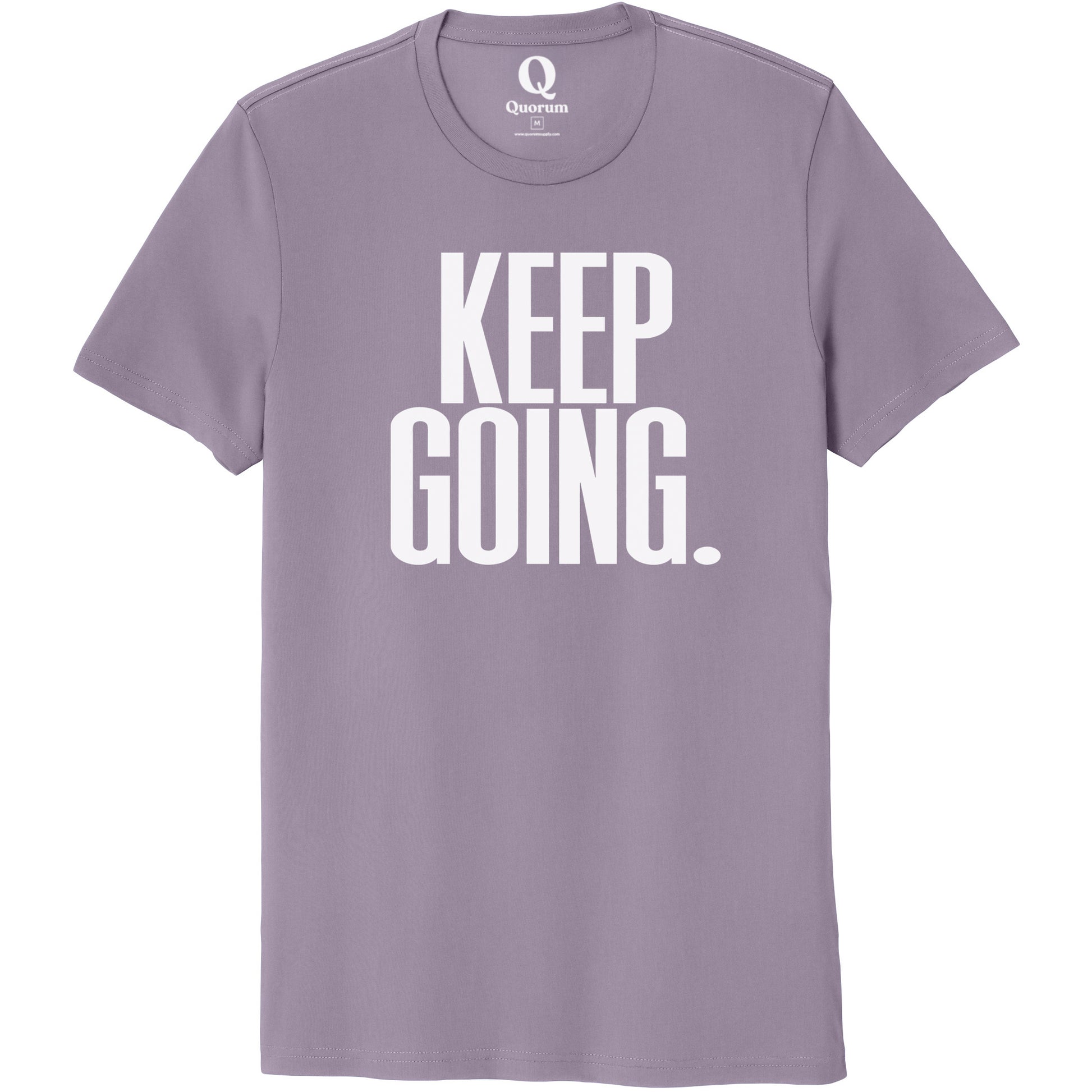 "Keep Going." Quorum Unisex 100% Organic Cotton Tee editorial print in Cosmic Purple